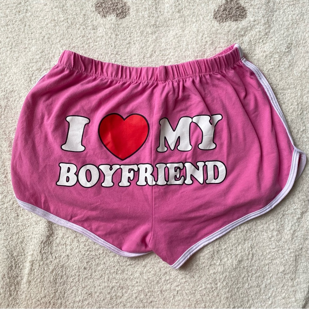Juniors large vintage Y2K pink I love my boyfriend short booty shorts